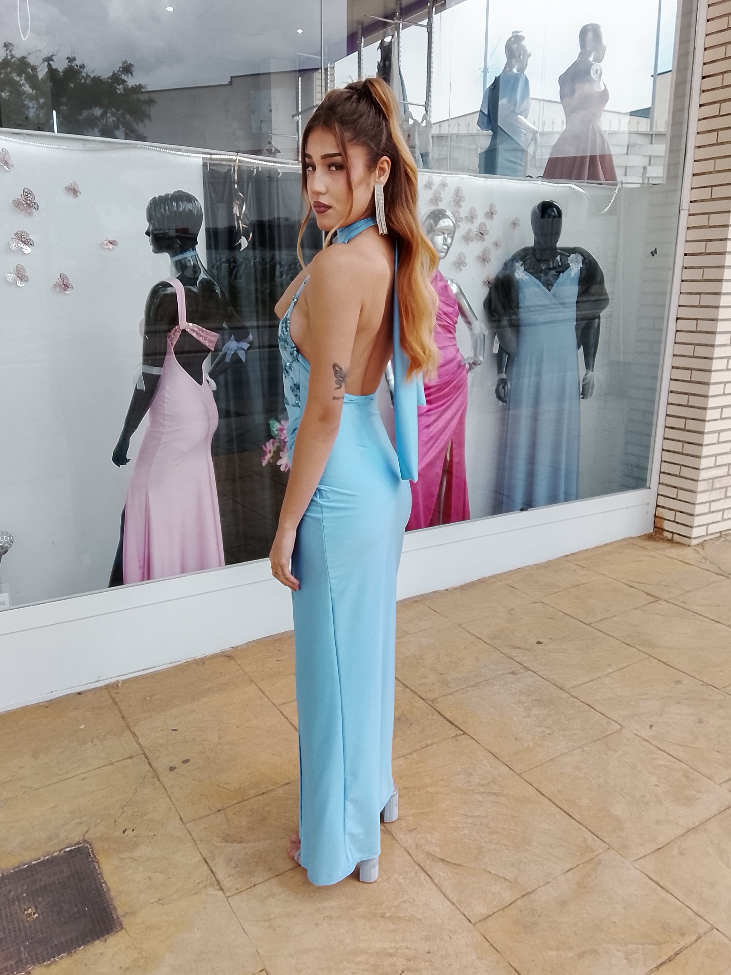 Vestido largo Gisela celeste