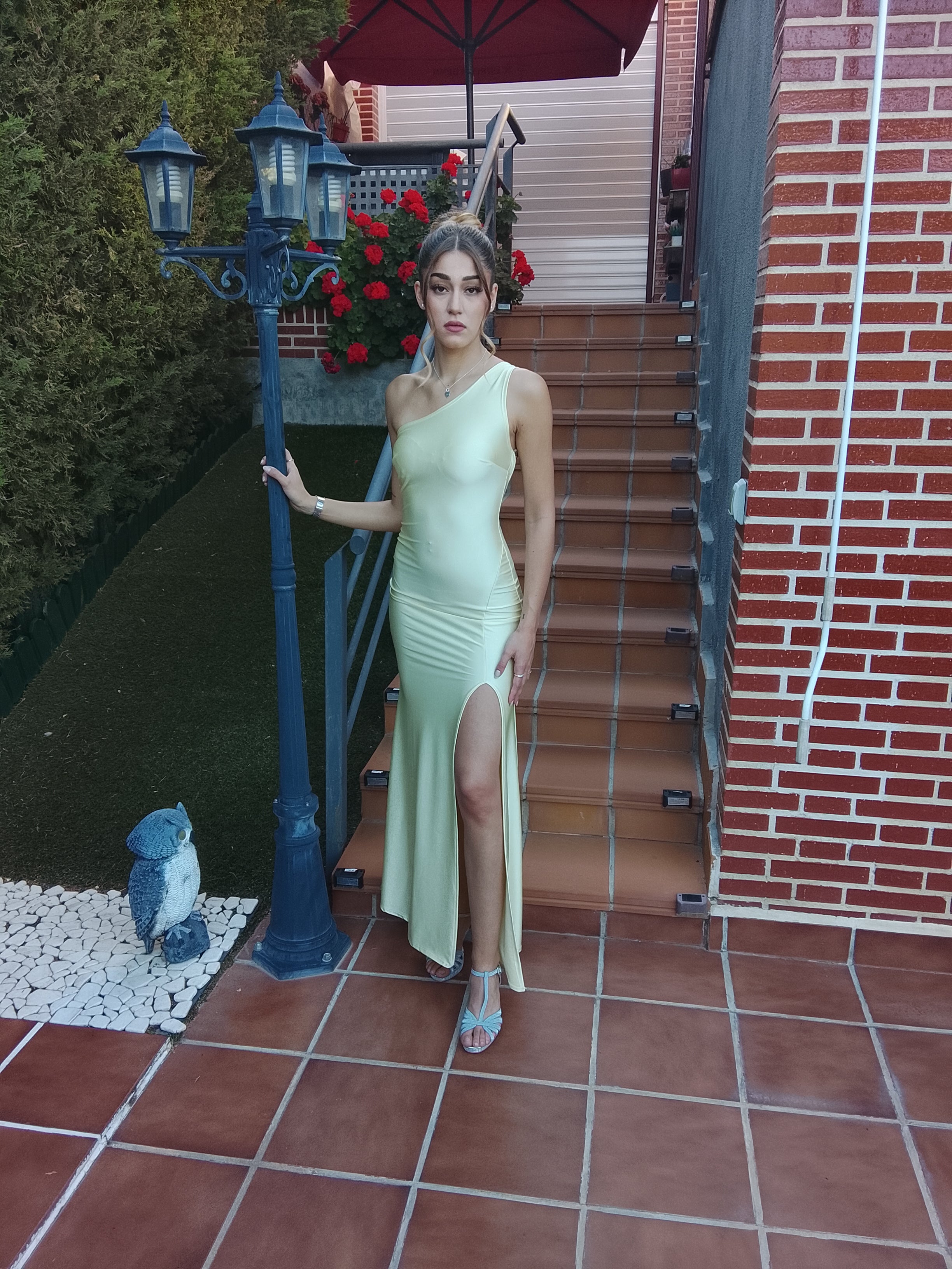 Vestido largo Emilia amarillo y matcha