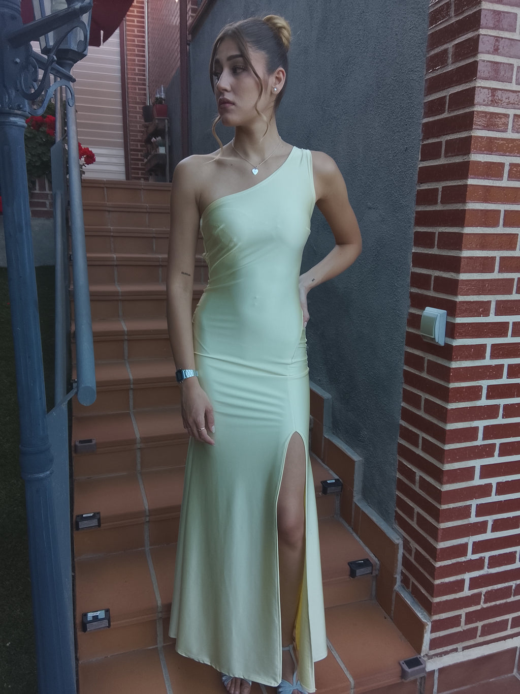 Vestido largo Emilia amarillo y matcha