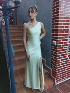 Vestido largo Emilia amarillo y matcha