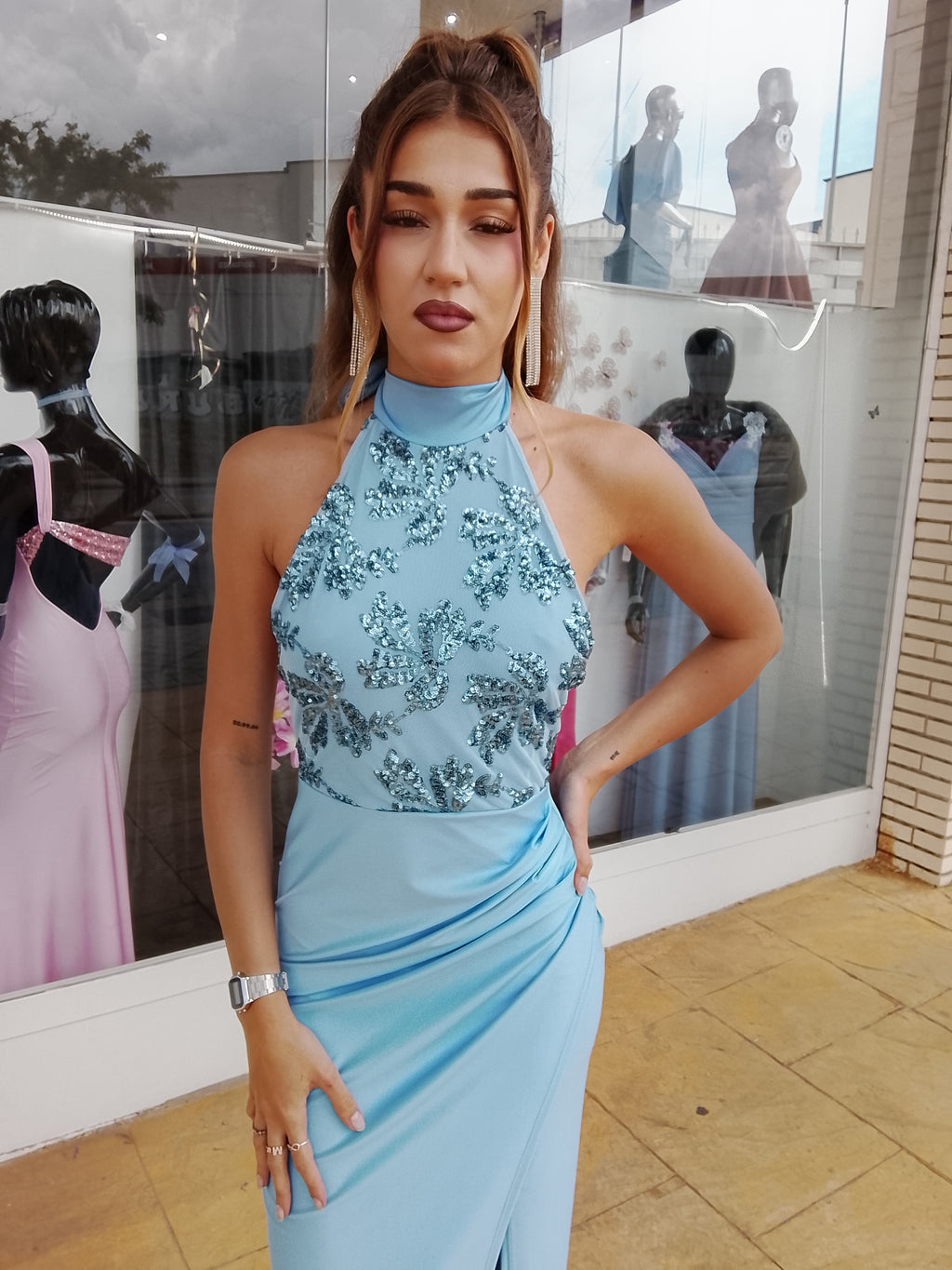 Vestido largo Gisela celeste