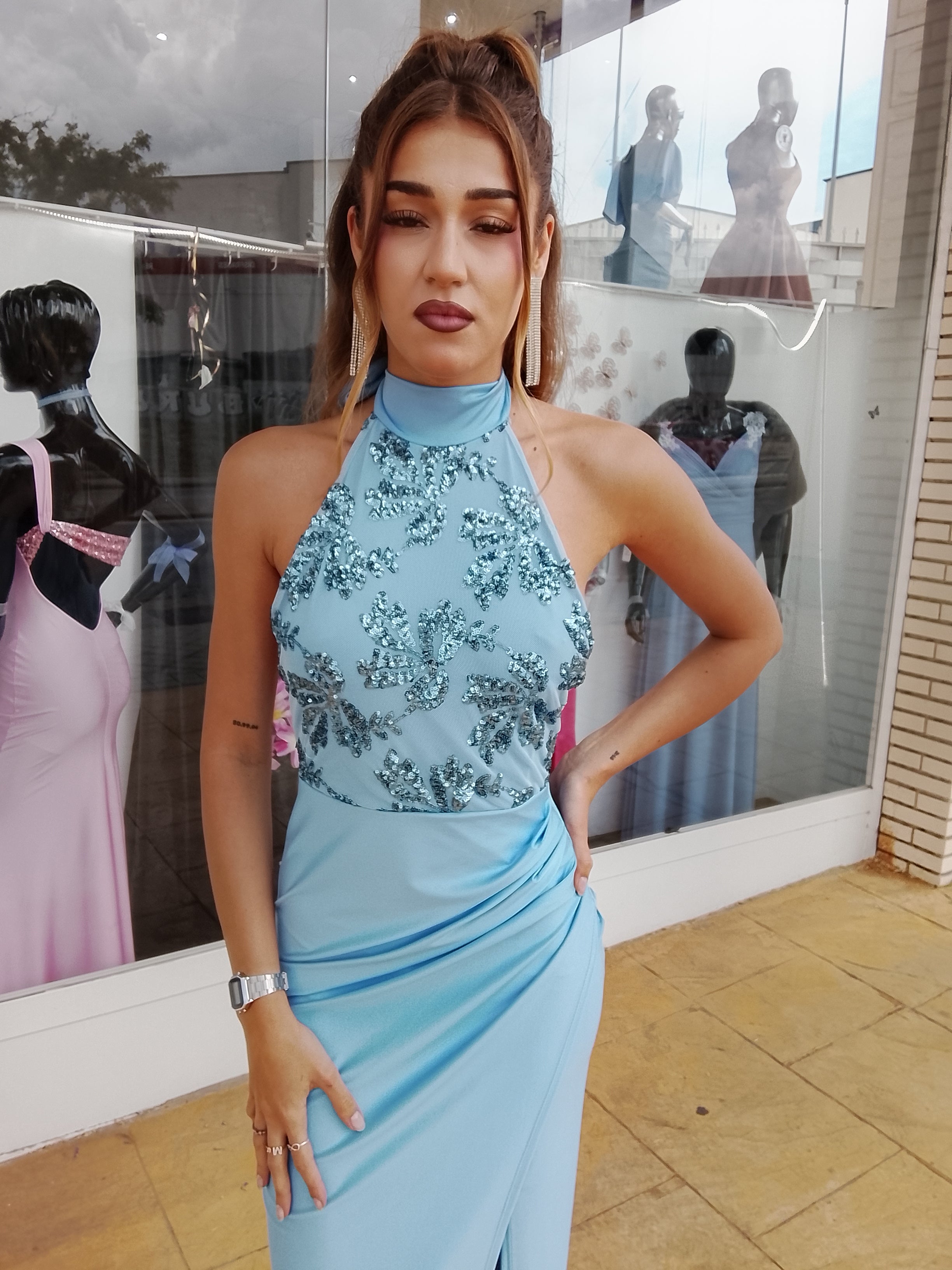 Vestido largo Gisela celeste