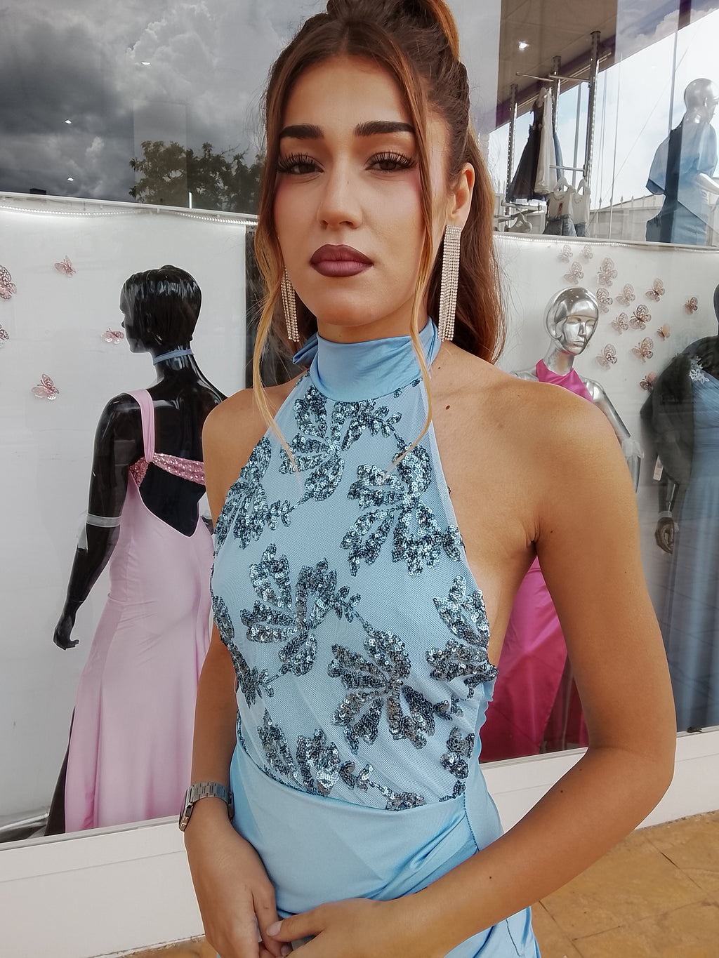 Vestido largo Gisela celeste