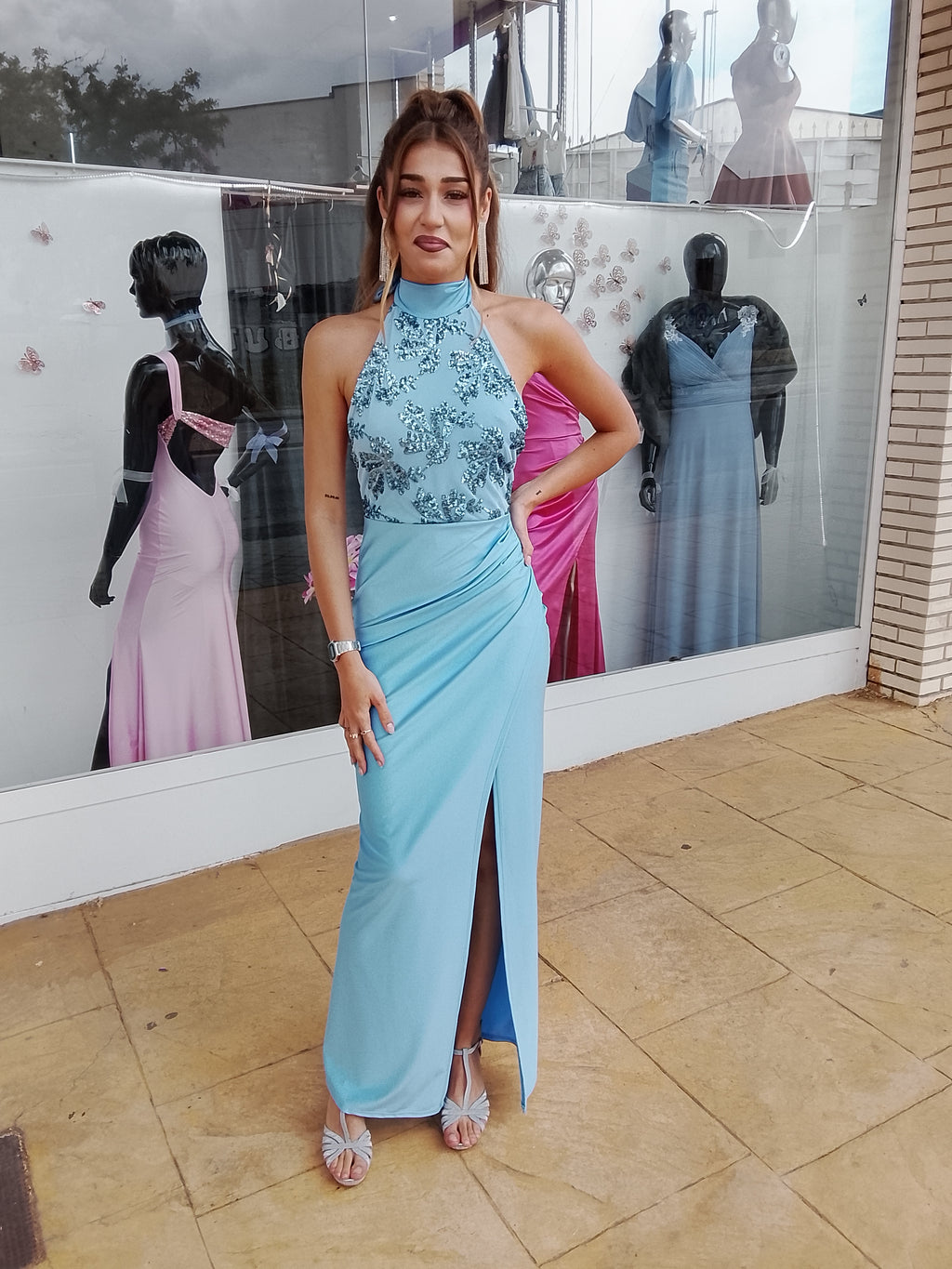 Vestido largo Gisela celeste