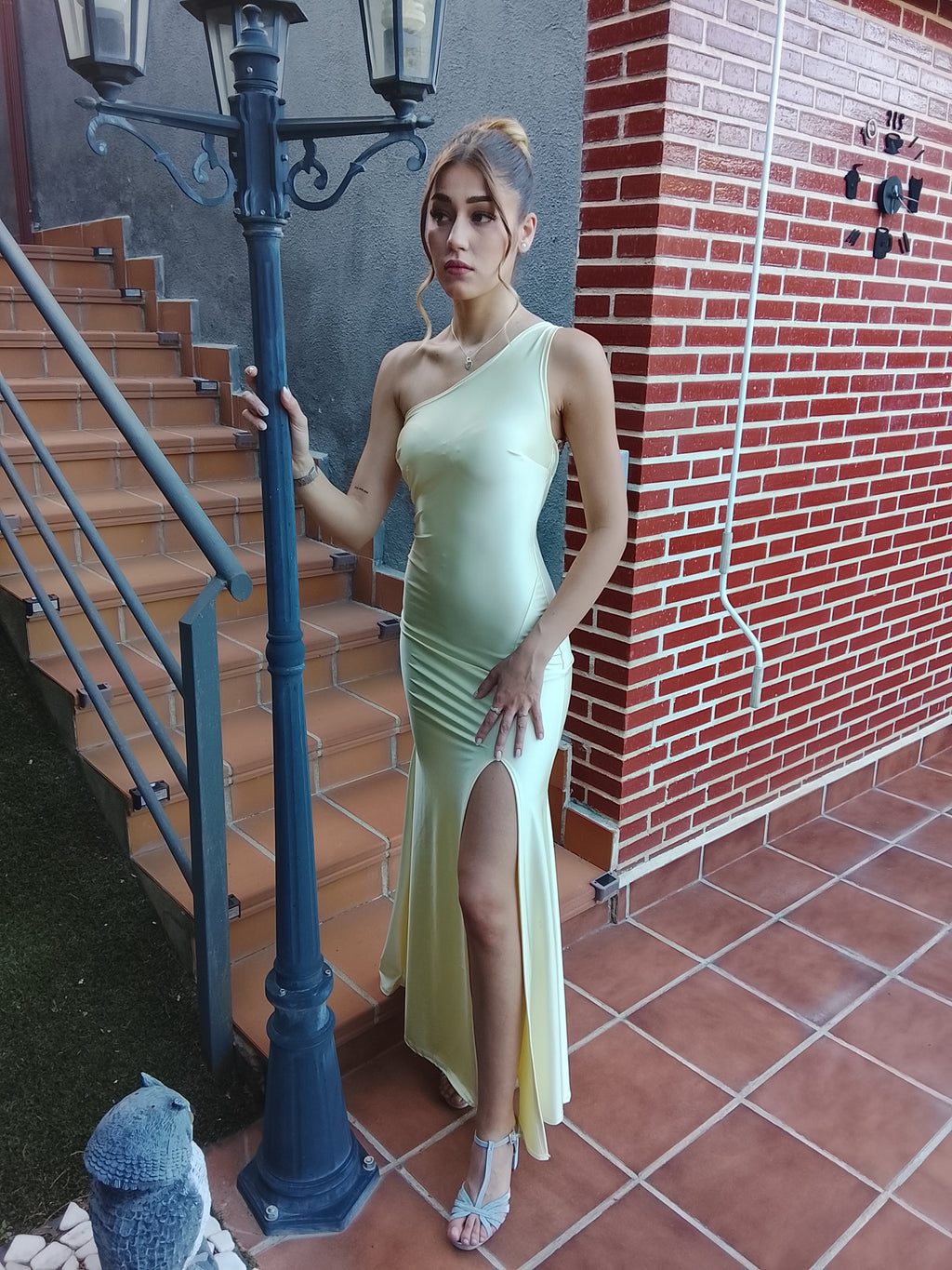 Vestido largo Emilia amarillo y matcha