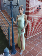 Vestido largo Emilia amarillo y matcha