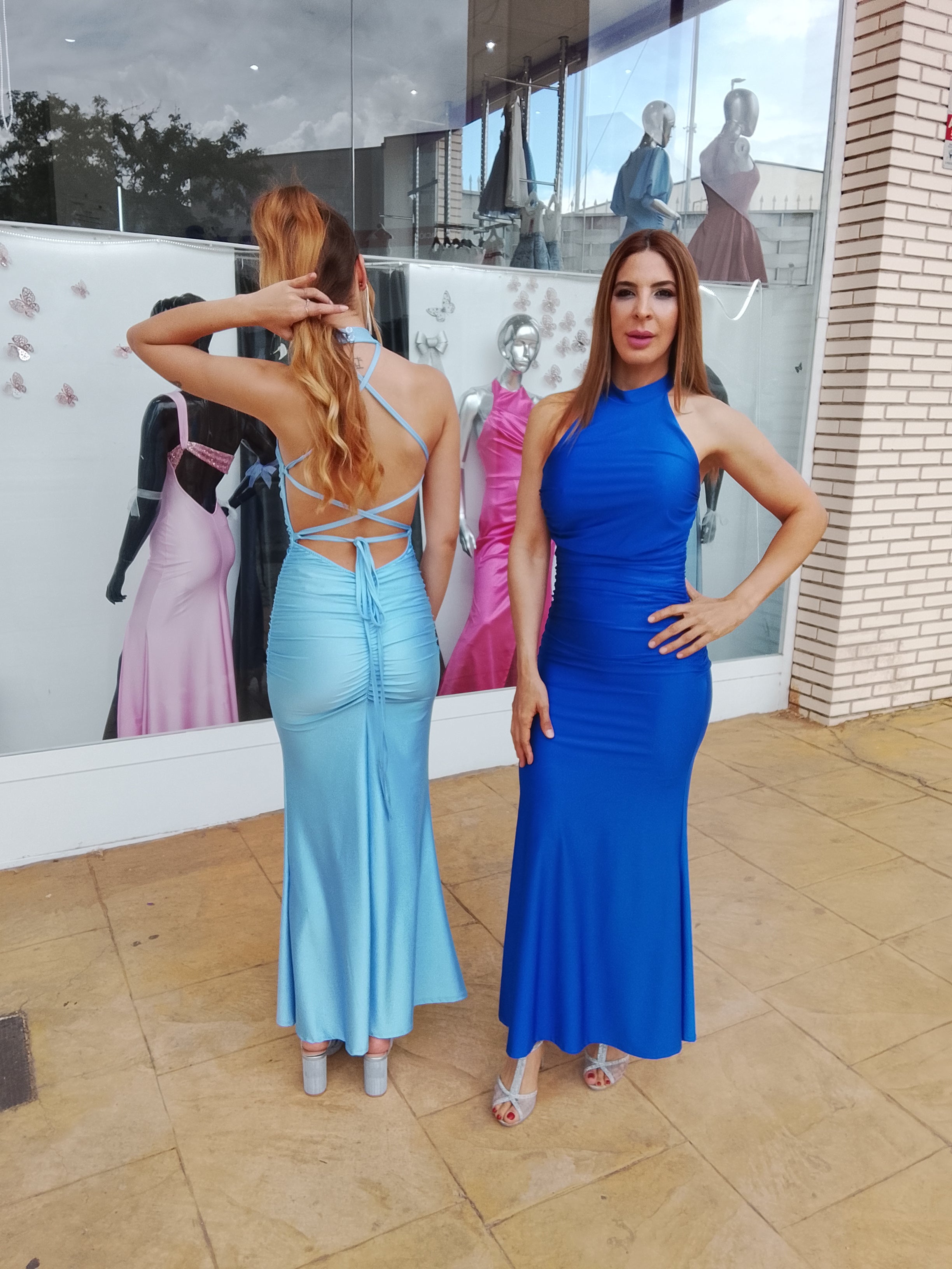 Vestido largo Uxía celeste