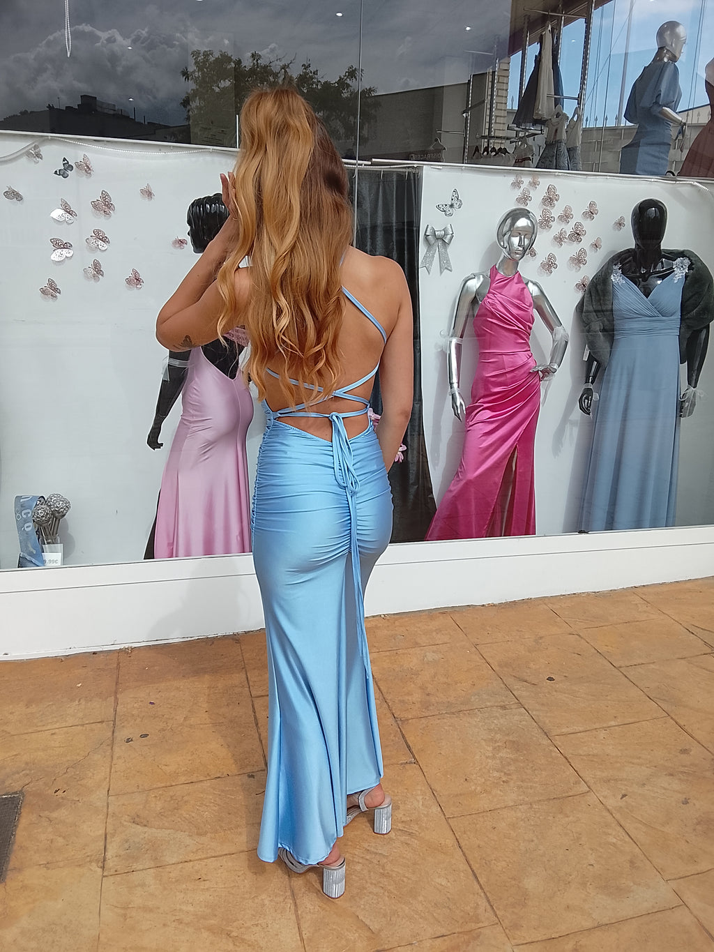 Vestido largo Uxía celeste