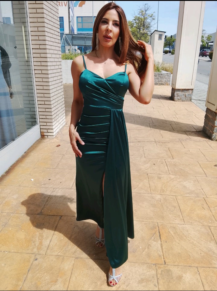 Vestido largo Satén Aura petróleo