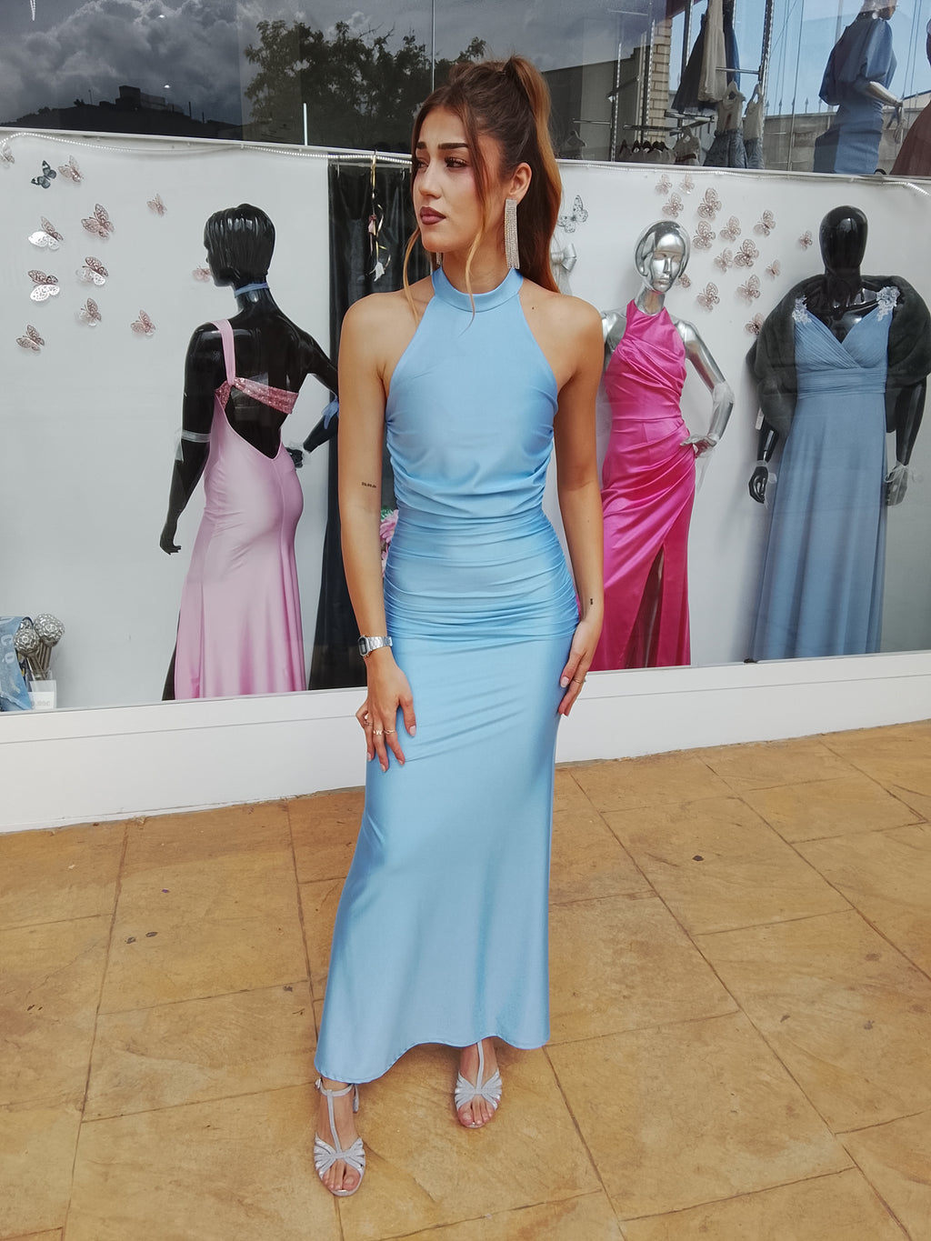 Vestido largo Uxía celeste