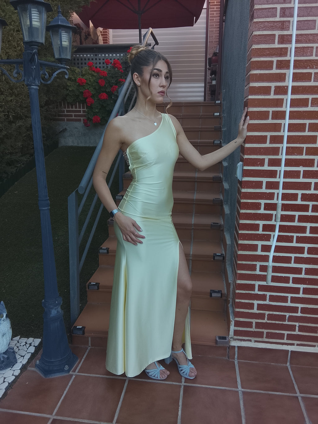 Vestido largo Emilia amarillo y matcha