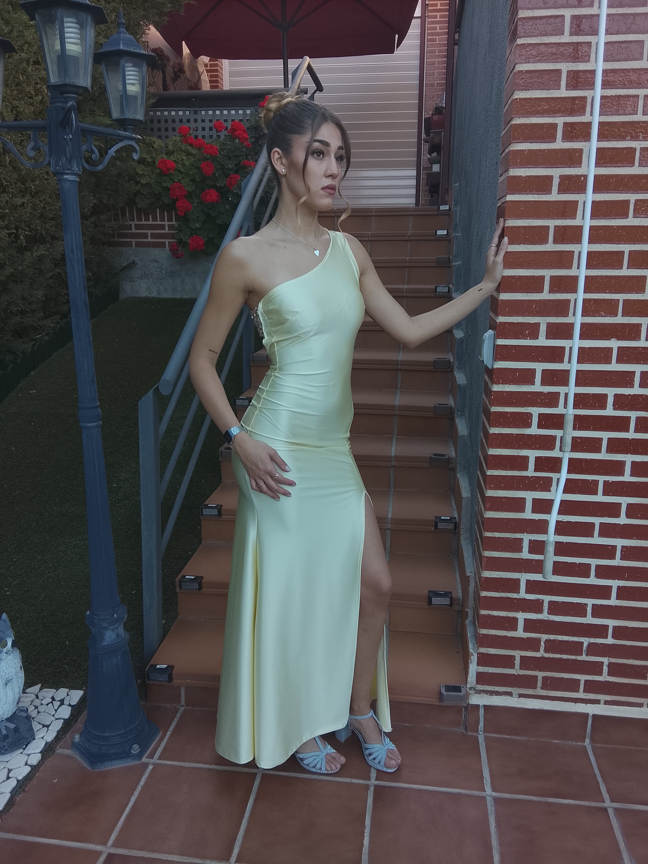 Vestido largo Emilia amarillo y matcha