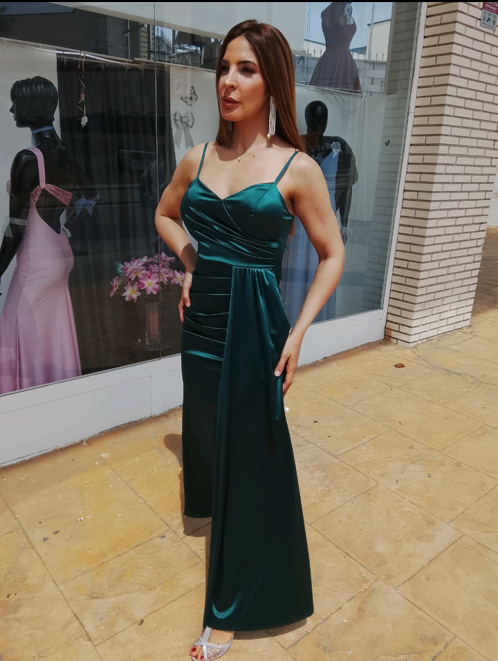 Vestido largo Satén Aura petróleo