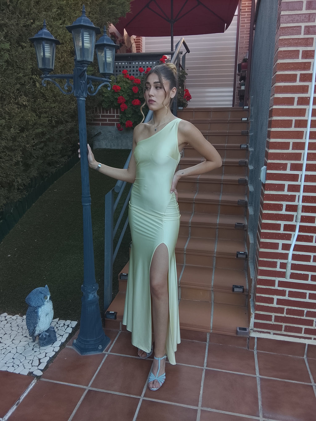 Vestido largo Emilia amarillo y matcha