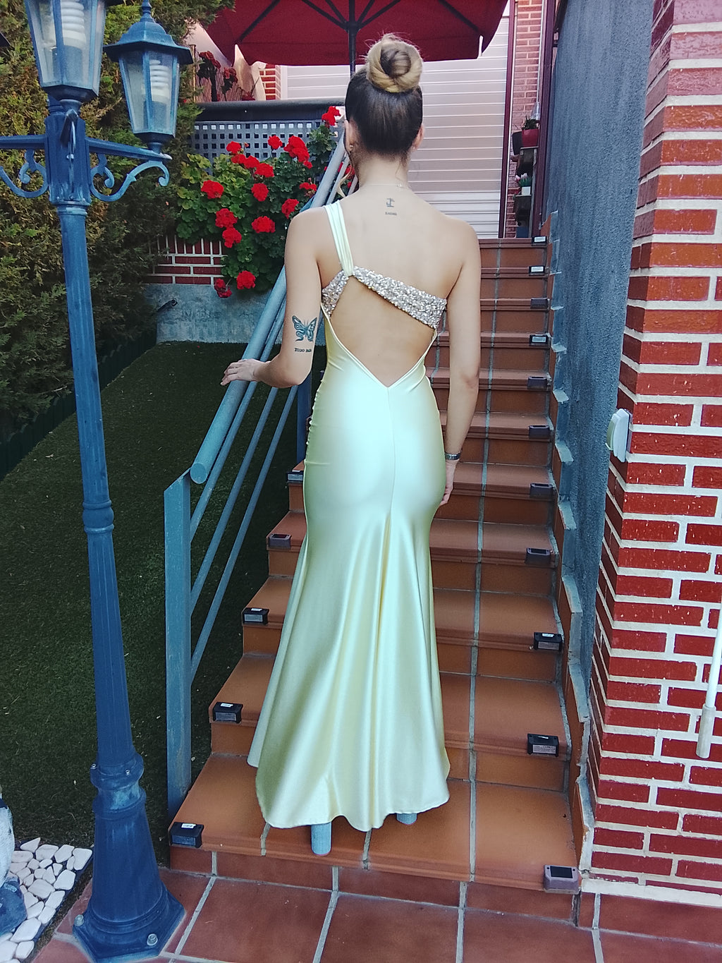Vestido largo Emilia amarillo y matcha