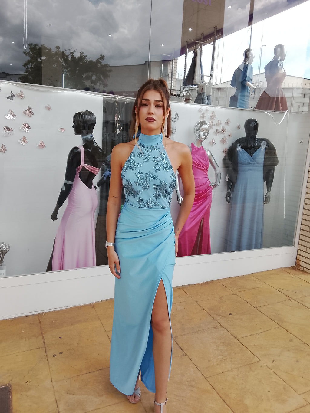 Vestido largo Gisela celeste