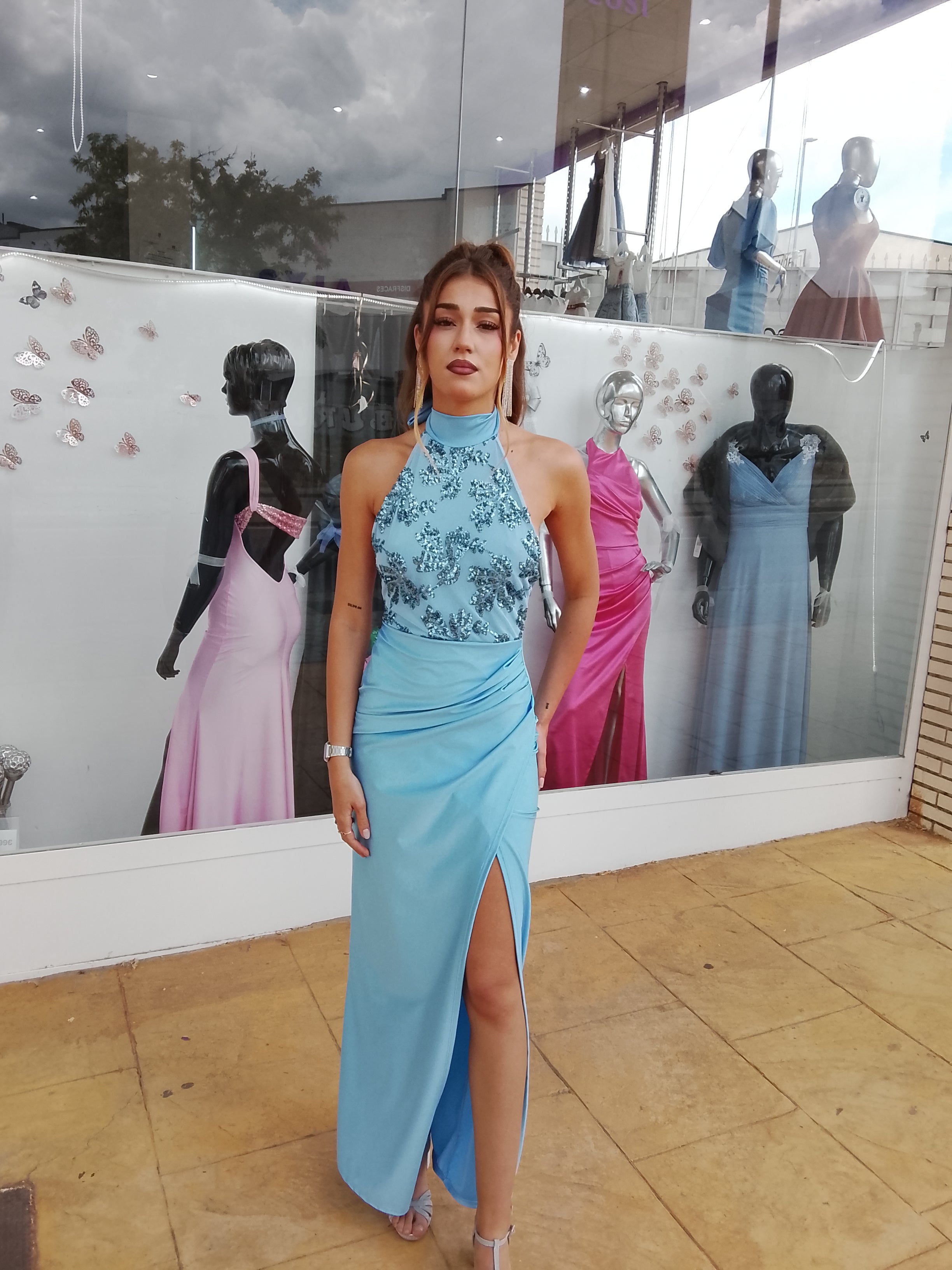 Vestido largo Gisela celeste