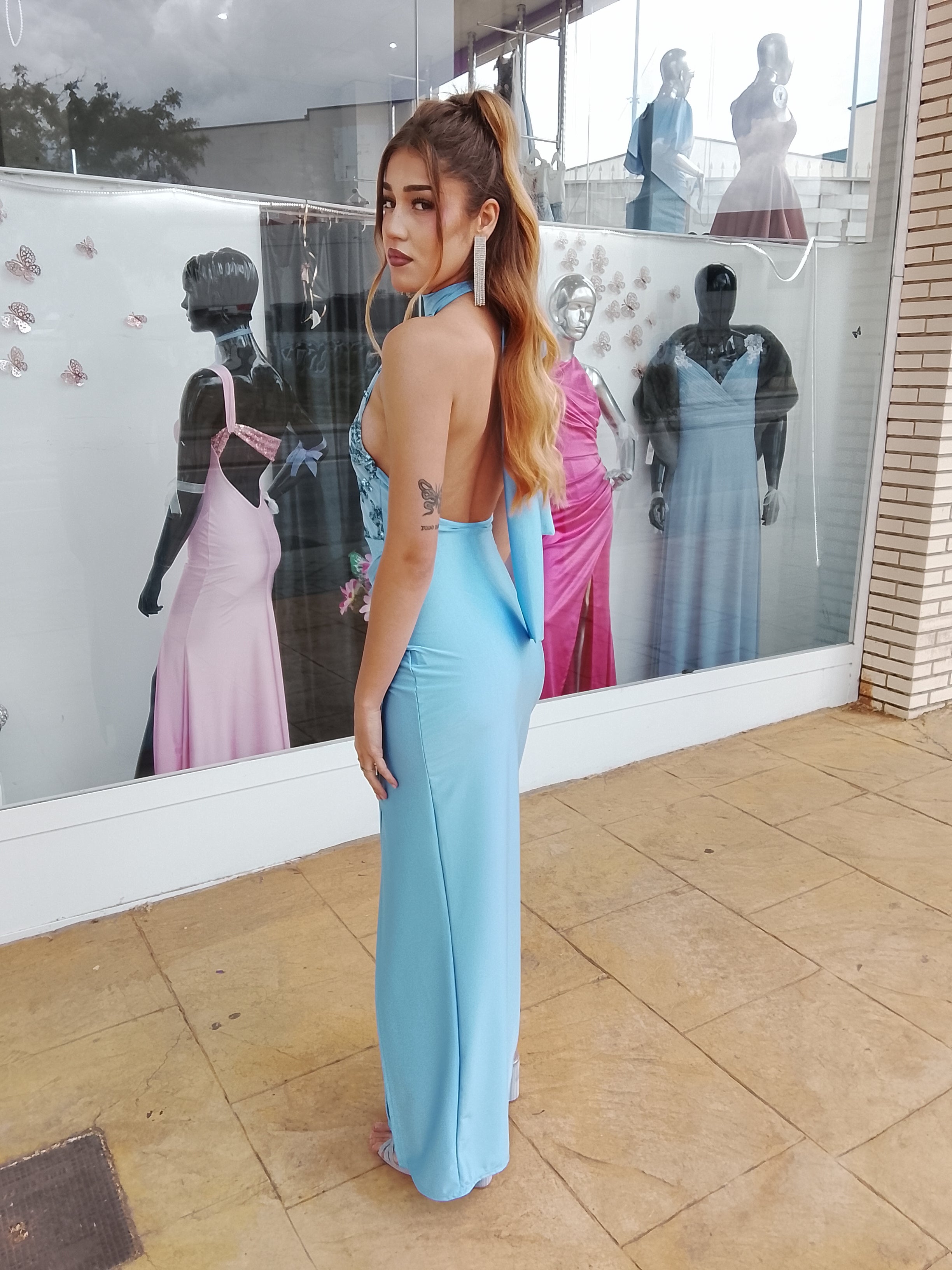 Vestido largo Gisela celeste