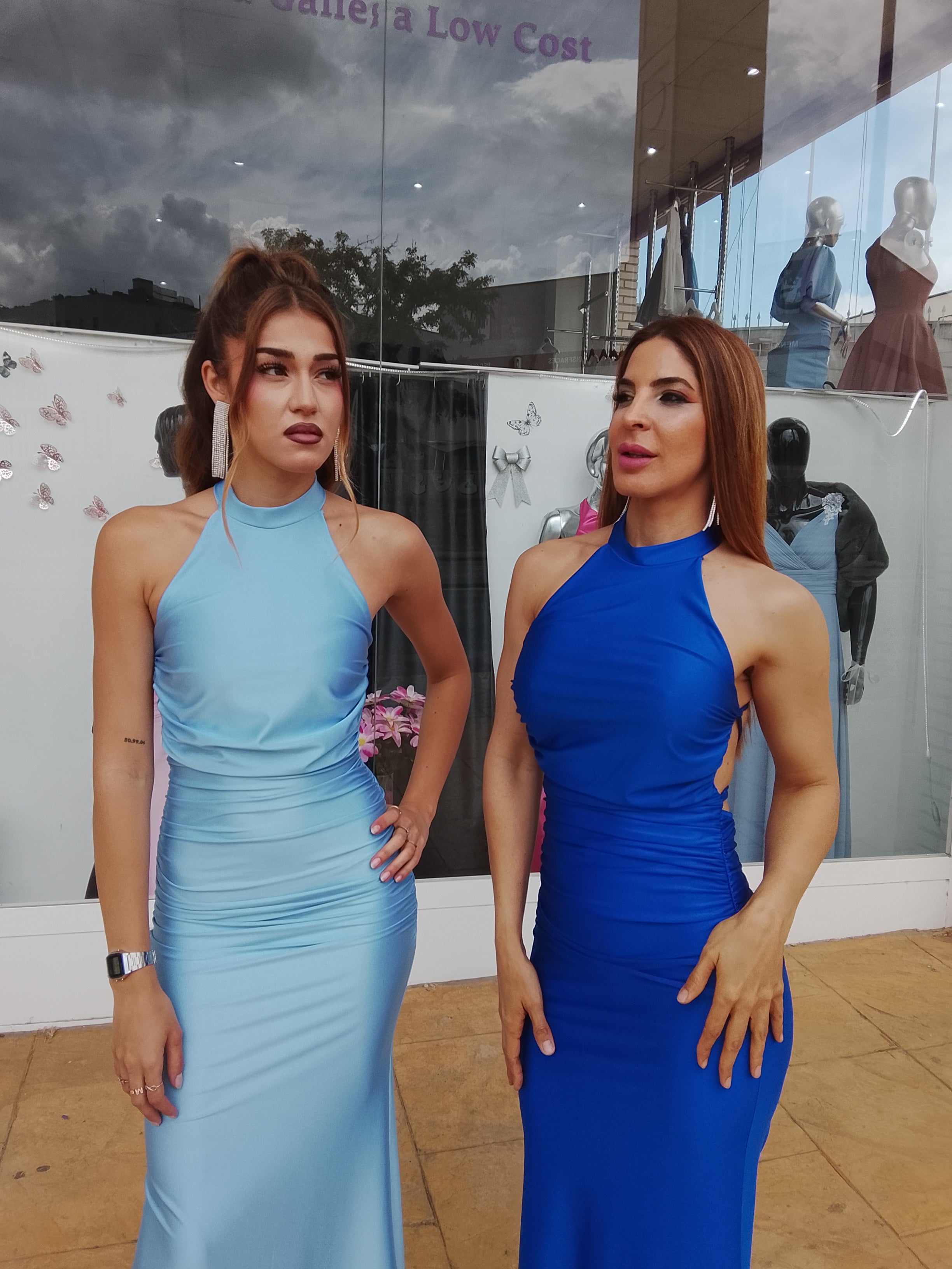 Vestido largo Uxía celeste